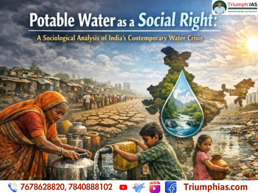 An in-depth sociological analysis of India’s contemporary water crisis, examining potable water as a social right, inequality in access, urban governance failures, and policy challenges.