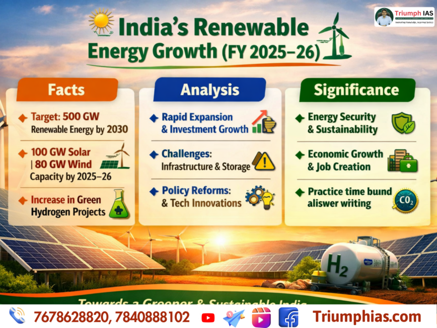 India’s Renewable Energy Growth FY 2025–26: Facts, Analysis & UPSC GS Paper 3 Insights
