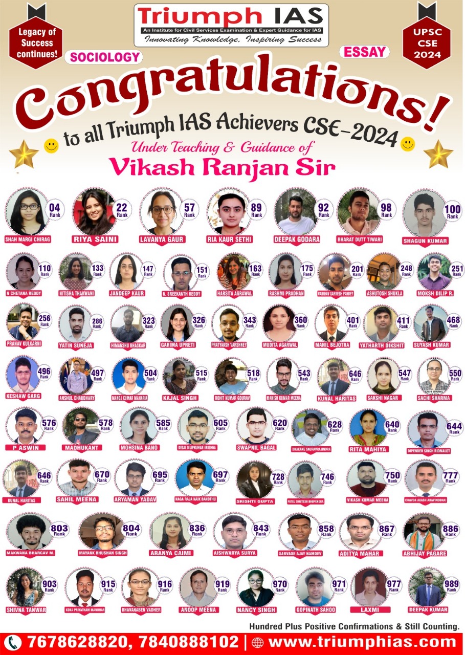 UPSC CSE 2024 Results - TriumphIAS Sociology Optional Students IAS Success Under Vikash Ranjan Sir Guidance